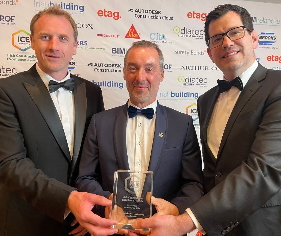 Brian Gallagher, Kevin Brennan & James Blanchfield at the Irish Construction Excellence Awards 2022